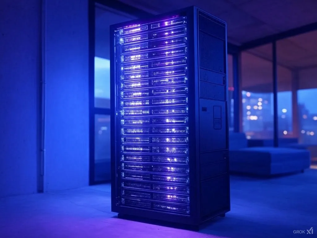Server rack with blue lighting