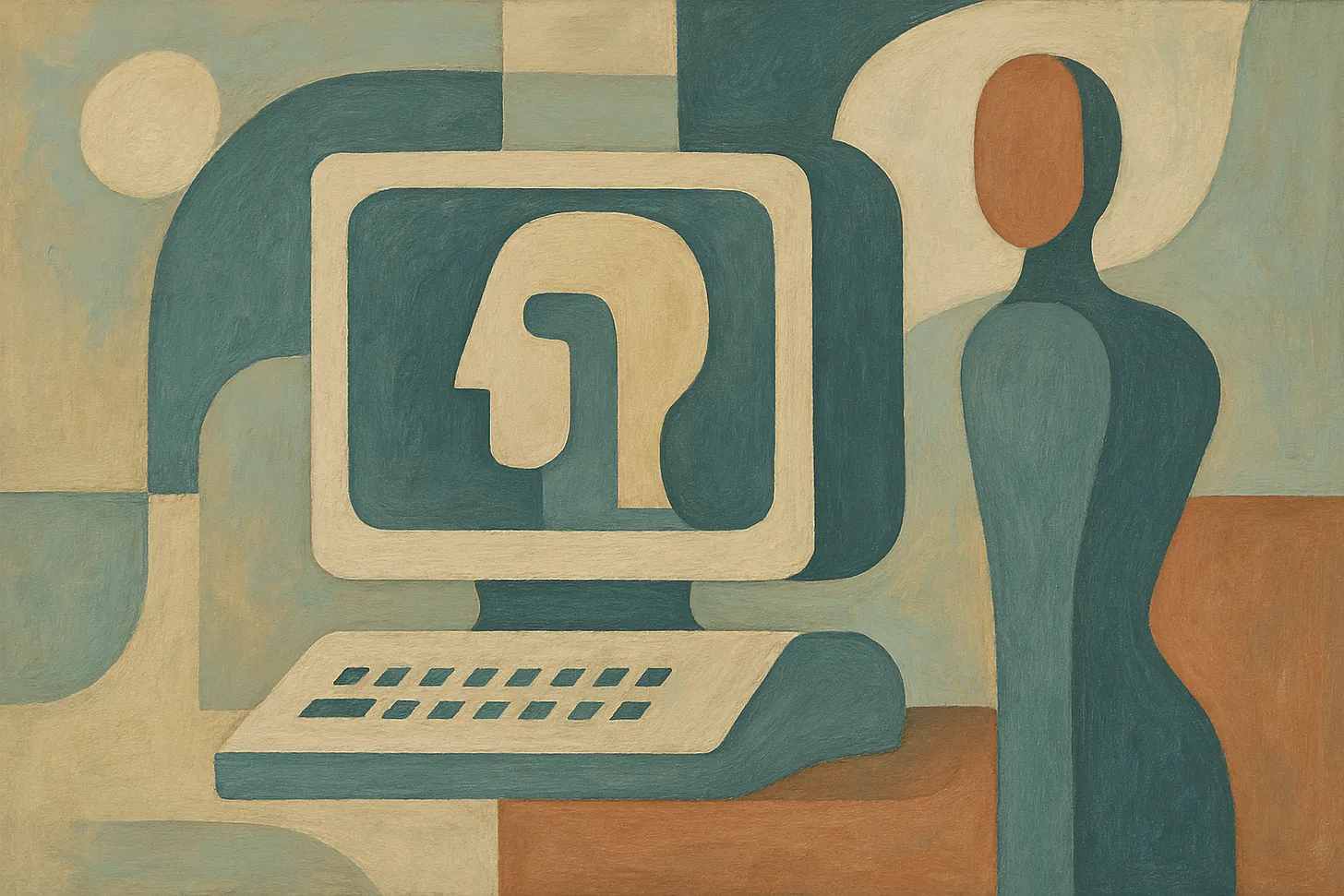 Abstract art of person at computer